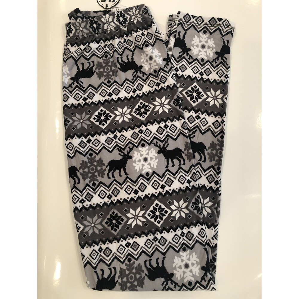 Christmas Reindeers Black, Gray & White. Buttery Soft Leggings - One Size 2-12
